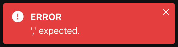 Error message reading “',' expected.”.